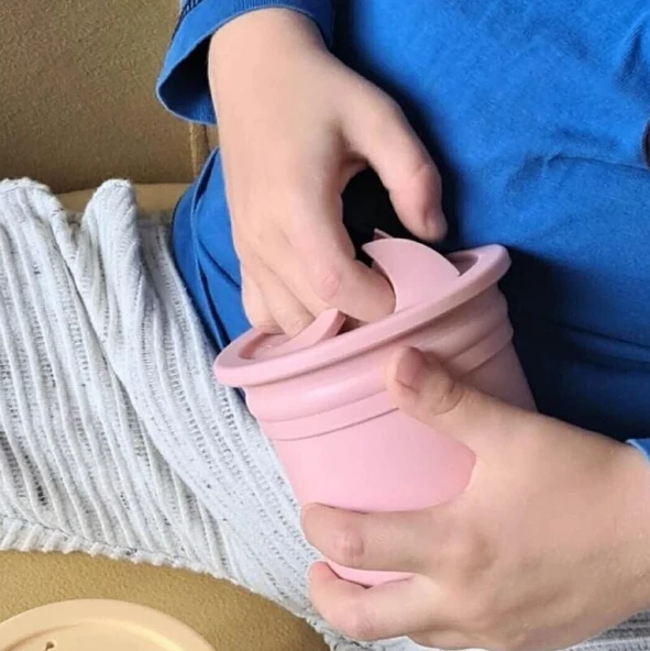 OiOi Ham+Hüp Pipetli Silikon Bardak Seti Pinky Pink / Velvet Rose - 2