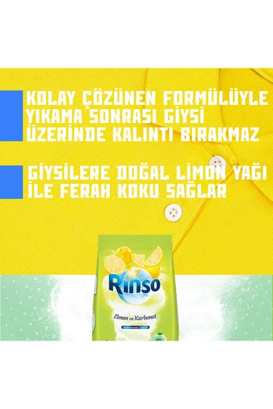 RİNSO Limon ve Karbonat Renkliler ve Beyazlar İçin Toz Çamaşır Deterjanı 6 kg 40 Yıkama - Resim 6