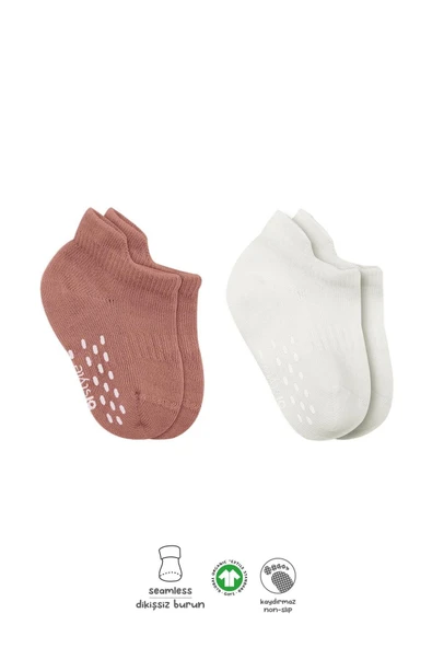Bistyle 2'Li Sneakers Kaymaz Colours Penye Çorap BS20104 Ekru Pudra
