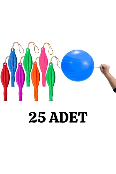 Lastikli Balon 25'li Punch Balon Zıpzıp İpli Balon Atom Balon Panç Büyük Boy Renkli Balon - Resim 4