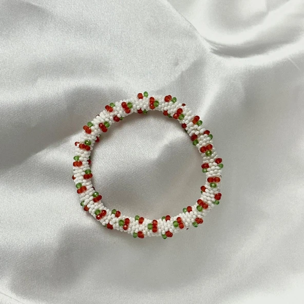 Pofuduk Kiraz El İşçiliği Kadın Bileklik BLKS1 Beyaz Renk 19cm Takı - Resim 3