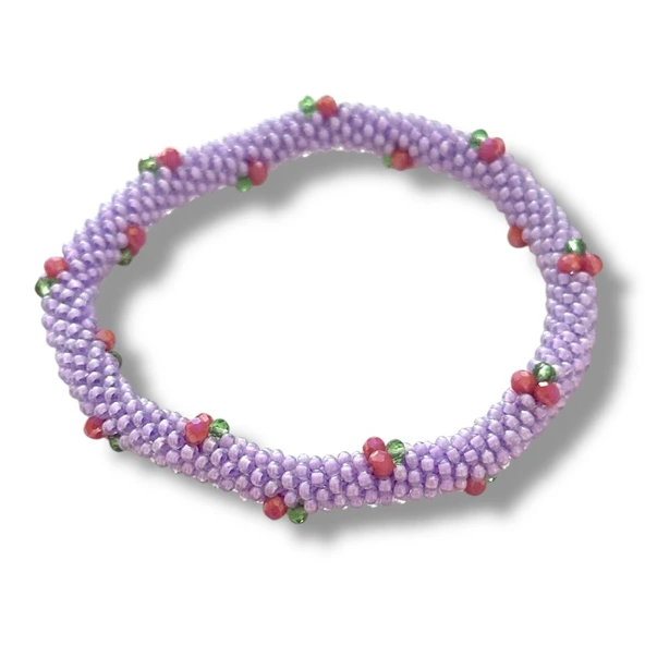 Pofuduk Kiraz El İşçiliği Kadın Bileklik BLK2 Lila Renk 19cm Takı - Resim 3