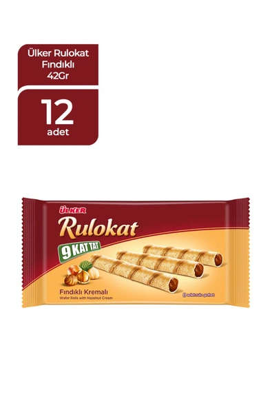 ÜLKER Rulokat 9 Kat Tat Fındıklı Rulo Gofret 42 G ( 12 ADET ) ürün görseli 1