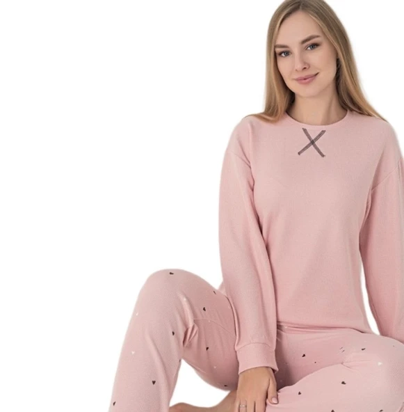 Luna Casa Waffle Kumaş Kışlık Kadın Pijama Takımı S/2XL - Resim 4