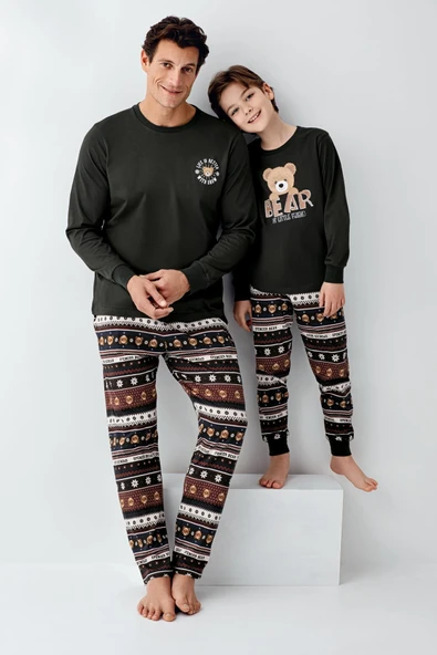 Arnetta Garson Erkek Çocuk Aile Bear My Little Friend %100 Pamuklu 4 Mevsim Uzun Kollu Pijama Takım - 2