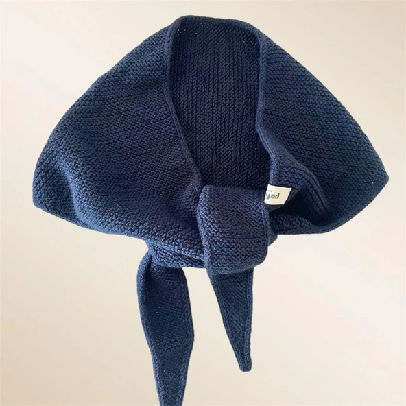 Pofuduk Sophie Örgü Eşarp Fular Şal PFDKF1 Lacivert - Resim 2