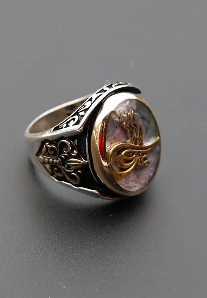 925 Ayar Gümüş Erkek Tuğralı Yüzük sy00087 - Resim 5