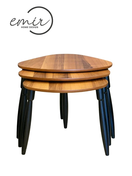 Modern Tasarım 3’lü Zigon Sehpa Takımı 1.Kalite MDF Ağaç Ayak Oval Sehpa - Resim 2