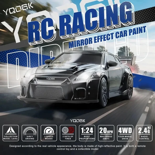 Nissan Siyah GTR 1:24 Drift 4X4 Şarjlı RC Uzaktan Kumandalı 20 Km/s Hızında Hediyelik Oyuncak - 4