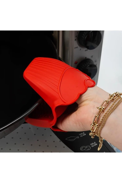 Silikon Fırın Eldiveni Vak Vak 2’li Kırmızı - Resim 3