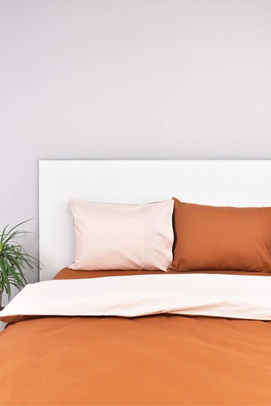 Çift Taraflı Çift Kişilik Nevresim Takımı Krem Taba %100 Pamuk - Resim 2