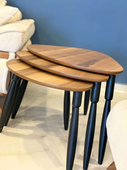 Modern Tasarım 3’lü Zigon Sehpa Takımı 1.Kalite MDF Ağaç Ayak Oval Sehpa ürün görseli