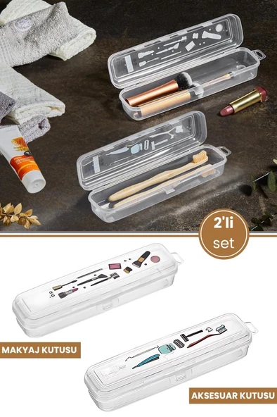 2’li Diş Bakım ve Makyaj Kutusu Seti, Fırça Macun Traş Makyaj Takı Kozmetik Aksesuar Saklama Kabı ürün görseli 1