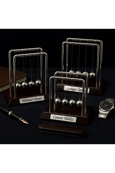 İsim Yazılı Kişiye Özel Newton Sarkaçı Metal Denge Topu Masaüstü Ofis Şık Dekoratif Hediye Büyük Boy - Resim 8