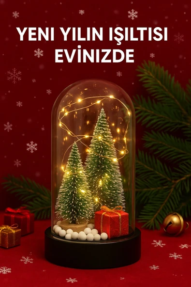 Yeni Yıl Ruhunu Yansıtan Led Işıklı 2 Li Yılbaşı Kar Efektli Çam Ağacı Hediye Paketi Temalı Fanus ürün görseli