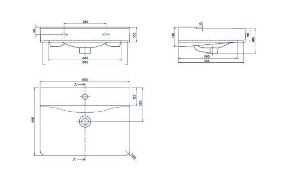 Turkuaz Yeni Mona Etajer Uyumlu Lavabo 60*45 cm - Resim 3