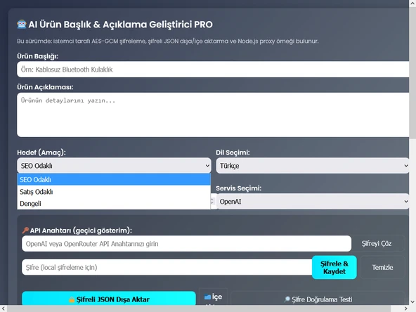 AI Ürün Başlık & Açıklama Geliştirici PRO - 2