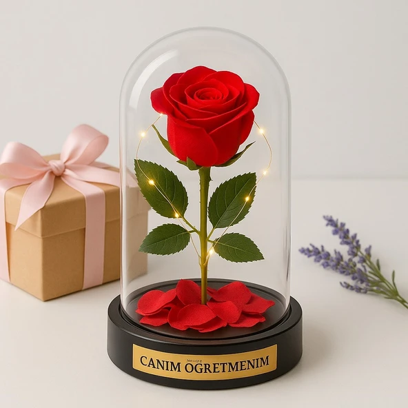 Sevgiliye Eşe Öğretmenler Gününe Anlam Katan Özel Fanusta Led Işıklı Canım Öğretmenim Hediye Biblosu - Resim 3