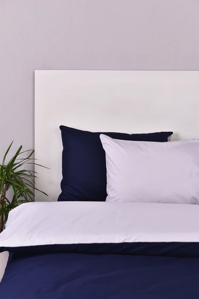 Çift Taraflı Çift Kişilik Nevresim Takımı Lacivert Gri %100 Pamuk ürün görseli