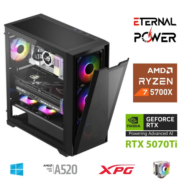 ETERNAL POWER RYZEN 7 5700X 32G DDR4 1TB M.2 RTX5070Ti A520 M750W ürün görseli 1