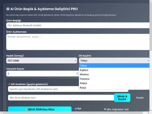 AI Ürün Başlık & Açıklama Geliştirici PRO - 3