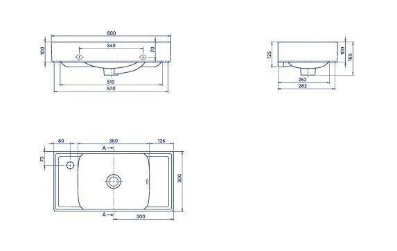 Turkuaz Sharp Etajer Uyumlu Lavabo 60*30 cm (Soldan Batarya Delikli) - Resim 3