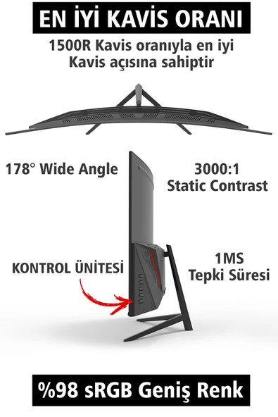 NPC 23.6" MD240K-V181 170Hz 1Ms FHD Curved Oyuncu Monitörü - Resim 4