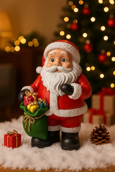 Noel Baba Figürlü Yılbaşı Christmas Şık Renkli Dekoratif El Yapımı Süs Polyester Hediye Biblo 25 Cm ürün görseli 1