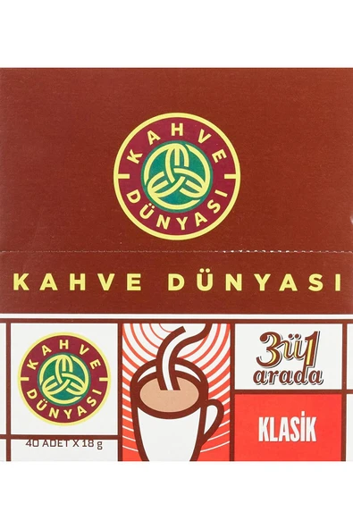 DUNYASI Kahve Dünyası Kahve Dünyası 3'Ü 1 Arada Klasik Hazır Kahve 40'Lı Yeni Model 542167 ürün görseli 1