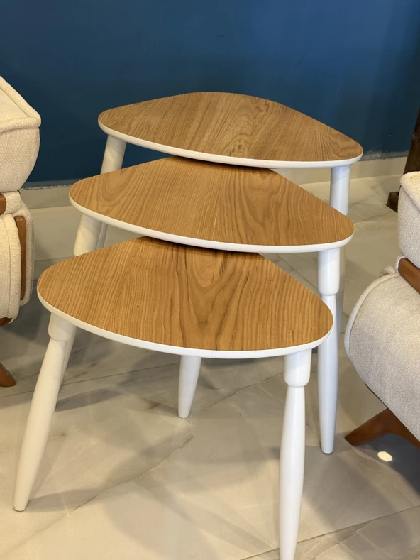 Modern Tasarım 3’lü Zigon Sehpa Takımı 1.Kalite MDF Ağaç Ayak Oval Sehpa - Resim 3