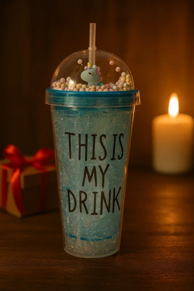 Sevimli Renkli Boncuklu Cool Çılgın This İs My Drink Tasarım Pipetli İçecek Bardağı Suluk Mavi 2742 - Resim 2