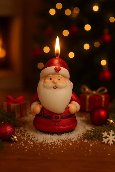 Yılbaşı Ortam Işığı Rustik Dekor Noel Baba Figürlü Mum El Yapımı Doğal Noel Baba Mum Hediye 9x6 CM - Resim 3