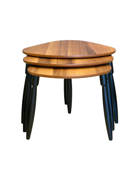 Modern Tasarım 3’lü Zigon Sehpa Takımı 1.Kalite MDF Ağaç Ayak Oval Sehpa - Resim 3