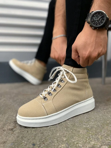 JET-206 Ottawa Bağcıklı Ortopedik Taban Süet Erkek Spor Bot SBT - Krem - Resim 3