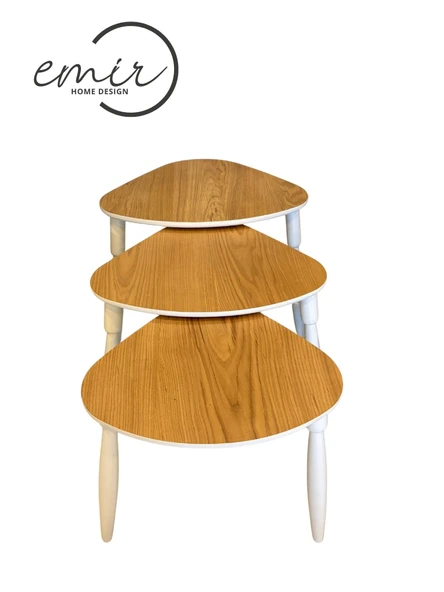 Modern Tasarım 3’lü Zigon Sehpa Takımı 1.Kalite MDF Ağaç Ayak Oval Sehpa - Resim 2