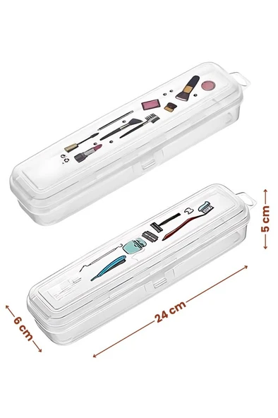 2’li Diş Bakım ve Makyaj Kutusu Seti, Fırça Macun Traş Makyaj Takı Kozmetik Aksesuar Saklama Kabı - Resim 2