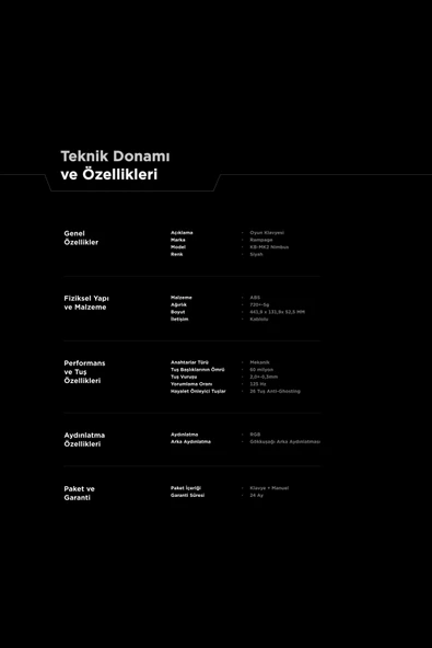 Rampage Nimbus Beyaz USB Rainbow Türkçe Red Switch 26 Tuş Anti-Ghosting Mekanik Klavye Oyuncu Klavyesi - Resim 3