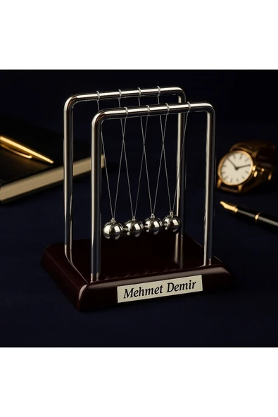 İsim Yazılı Kişiye Özel Newton Sarkaçı Metal Denge Topu Masaüstü Ofis Şık Dekoratif Hediye Büyük Boy - Resim 6