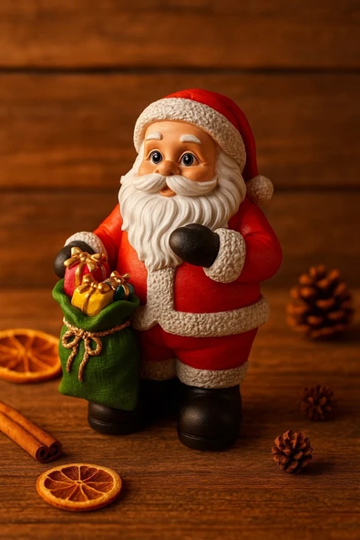 Noel Baba Figürlü Yılbaşı Christmas Şık Renkli Dekoratif El Yapımı Süs Polyester Hediye Biblo 25 Cm - Resim 4