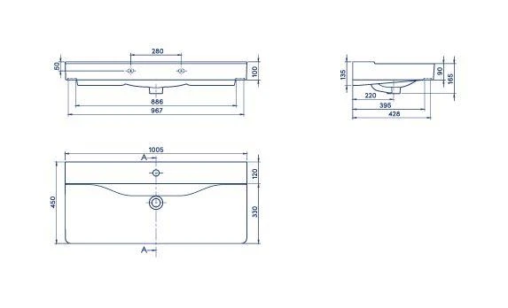 Turkuaz Yeni Mona Etajer Uyumlu Lavabo 100*45 cm - Resim 4