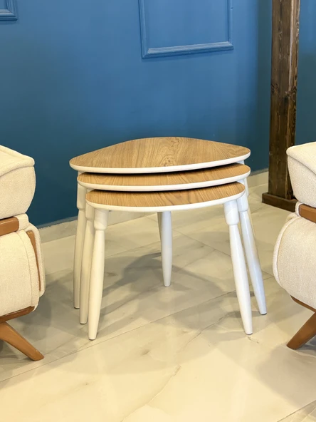 Modern Tasarım 3’lü Zigon Sehpa Takımı 1.Kalite MDF Ağaç Ayak Oval Sehpa - Resim 5