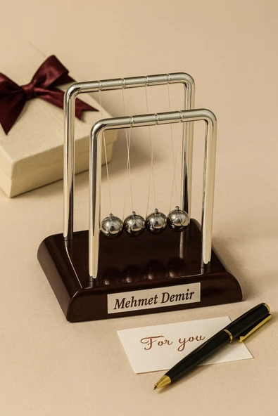 İsim Yazılı Kişiye Özel Newton Sarkaçı Metal Denge Topu Masaüstü Ofis Şık Dekoratif Hediye Küçük Boy - Resim 7