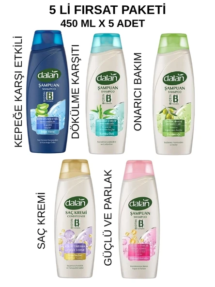 DALAN 4 Çeşit Şampuan & Saç Kremi 5'li Fırsat Paketi 450 ML – Tüm Saçlar İçin ürün görseli
