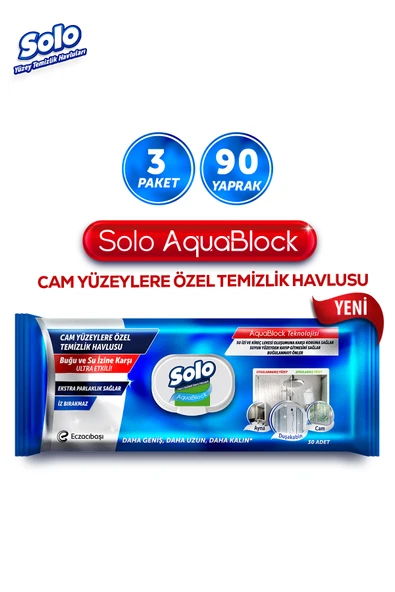 Aquablock Cam Yüzeylere Özel Temizlik Havlusu 3'lü 90 Yaprak