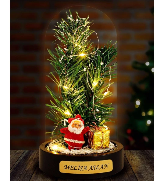 İsime Kişiye Özel Yeni Yıl Ruhunu Yansıtan Led Işıklı Fanus Yılbaşı Dekoru Noel Baba Çam Ağacı Figür ürün görseli