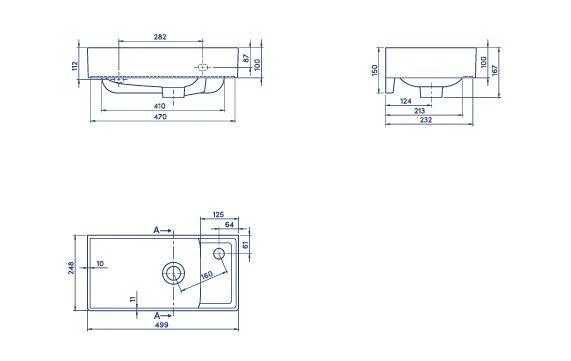 Turkuaz Sharp Etajer Uyumlu Lavabo 50*25 cm (Sağdan Batarya Delikli) - Resim 3