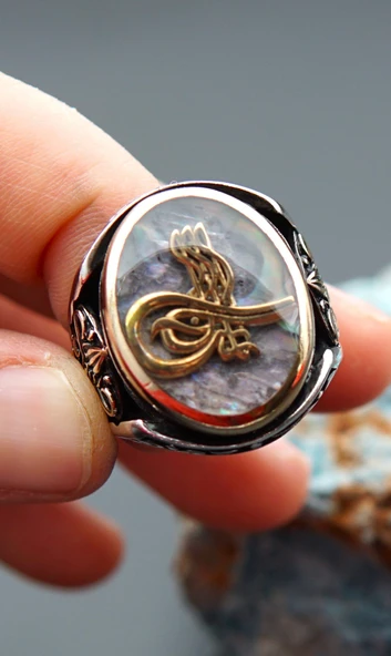 925 Ayar Gümüş Erkek Tuğralı Yüzük sy00087 - Resim 3