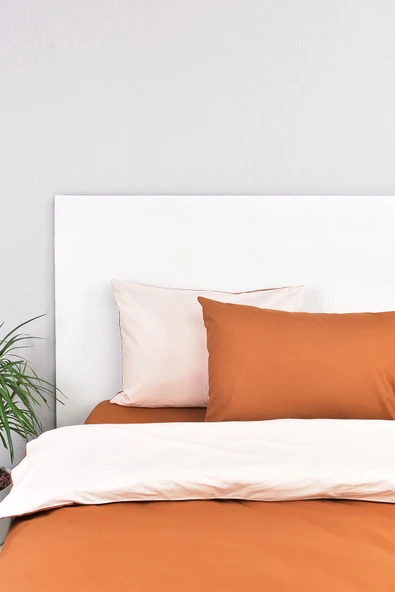 Çift Taraflı Çift Kişilik Nevresim Takımı Krem Taba %100 Pamuk ürün görseli