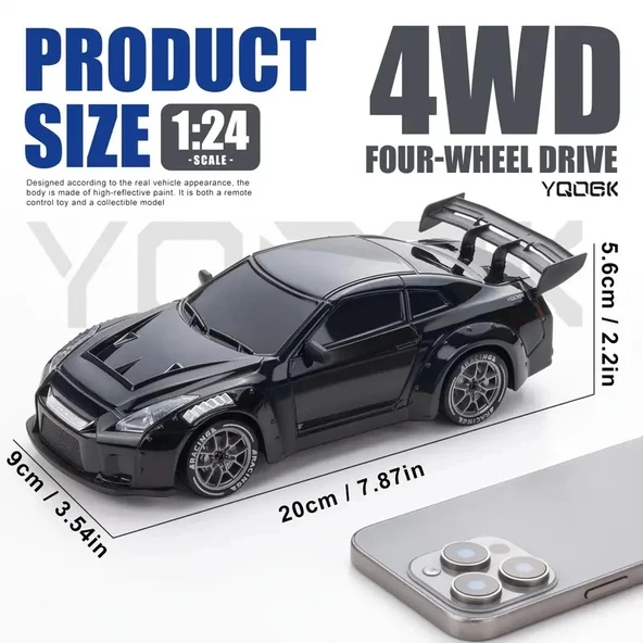 Nissan Siyah GTR 1:24 Drift 4X4 Şarjlı RC Uzaktan Kumandalı 20 Km/s Hızında Hediyelik Oyuncak - 2