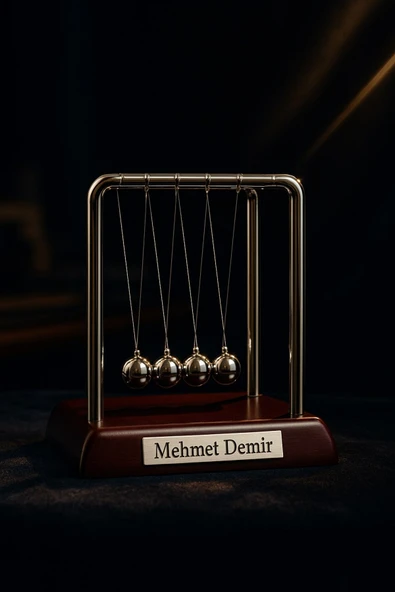 İsim Yazılı Kişiye Özel Newton Sarkaçı Metal Denge Topu Masaüstü Ofis Şık Dekoratif Hediye Küçük Boy - Resim 2